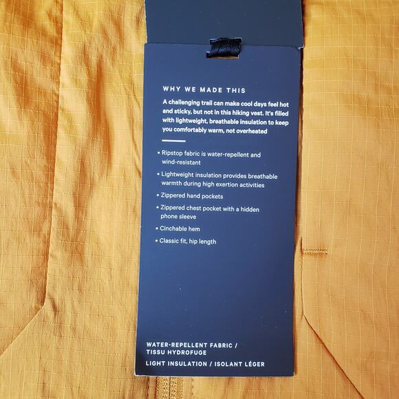 NWT LULULEMON Insulated Hiking Vest LM4AIES Ripstop Orange Men's Size XL - Picture 8 of 13